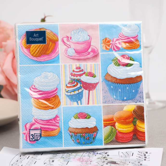 Салфетки Art Bouquet  "Воздушные пирожные " 33х33 , 3 слоя .20л/вл.12
