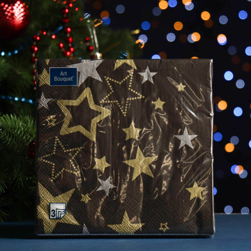 Салфетки Art Bouquet 33*33, 3хсл, 20л. "Новогодние звезды на черном,"/12