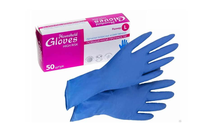 Перчатки Household Gloves, латексные High Risk, синие,  L 250/25 n(13 гр)