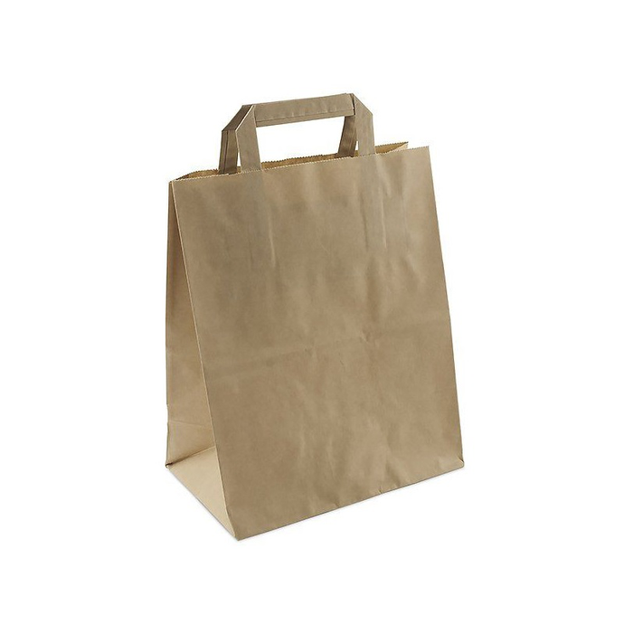 Крафт пакет с плоскими ручками, (24+14)х28 см, 70 г/кв.м, 300 шт. в коробке