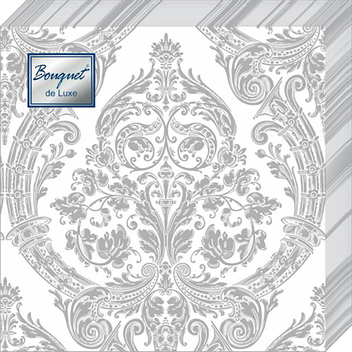 Салфетки Bouquet de Luxe 24*24 3 сл/25л "Royal (серебро) на белом"/15