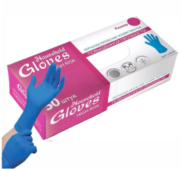 Перчатки Household Gloves,латексные High Risk, синие L /за пару