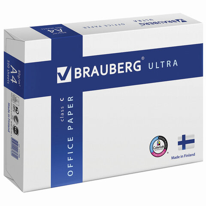 Бумага офисная BRAUBERG ULTRA FINLAND, А4, 80г/м 500 л, марка С