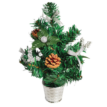 Ель искусственная новогодняя декоративная ЗОЛОТАЯ СКАЗКА 30 см, ПВХ, сереб. украшения/шишки, 591319