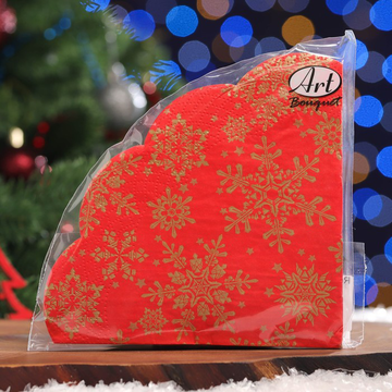 Салфетки Ф32см, 3 слоя, 12л Art Bouquet Rondo "Золотые снежинки на красном", 3-сл/15