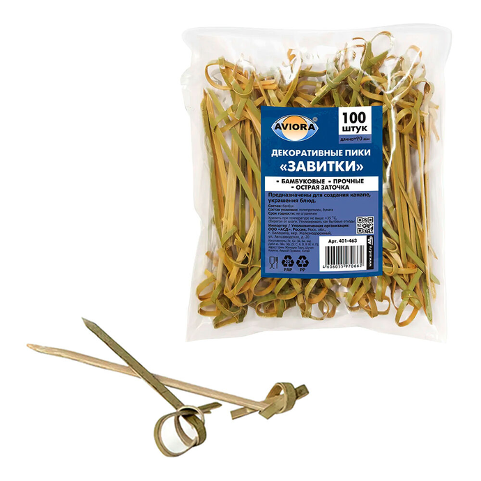 Пики декоративные "Завитки" бамбук, 90мм /100шт
