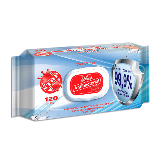 Влажные салфетки  Deluxe Антибактериальные Микс 120л./вл.16 с клапаном