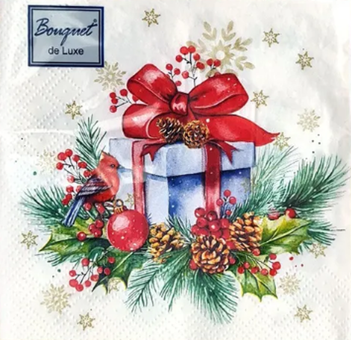 Салфетки бумажные декоративные Bouquet de Luxe 24х24 3 слоя 25л "Подарок на Новый год" /15