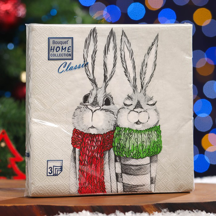 Салфетки 20л, Bouquet Home Collection Classic, 3хсл., "Кролики "/12